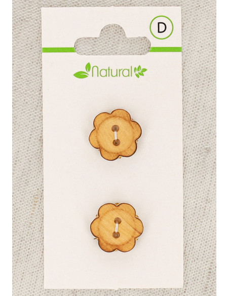 Kaart met 2 knopen van natuurlijk hout 15 mm 2 gaten - Bloemen