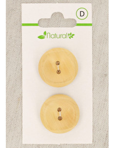 Kaart met 2 knopen van natuurlijk hout 23 mm 2 gaten - Vierkanten