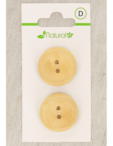 Kaart met 2 knopen van natuurlijk hout 23 mm 2 gaten - Vierkanten