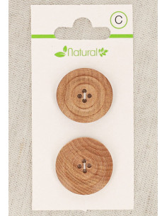 Kaart met 2 knopen van natuurlijk hout 23 mm 4 gaten - Lijsten