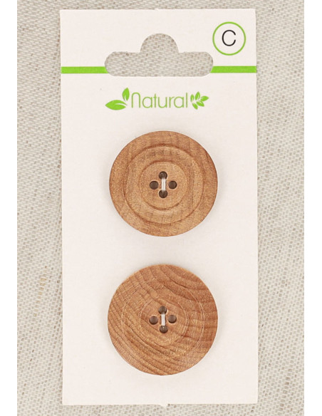 Kaart met 2 knopen van natuurlijk hout 23 mm 4 gaten - Lijsten