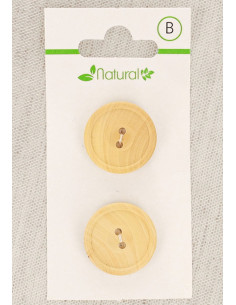 Kaart met 2 knopen van natuurlijk hout 20 mm 2 gaten - Rond