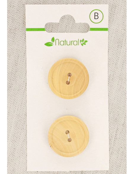 Kaart met 2 knopen van natuurlijk hout 20 mm 2 gaten - Rond