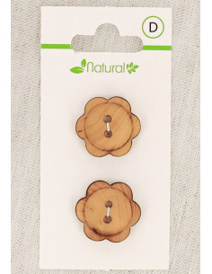 Kaart met 2 knopen van natuurlijk hout 20 mm 2 gaten - Bloemen