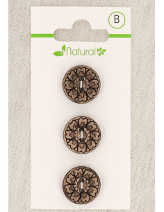 Kaart met 3 knopen van natuurlijk hout 15 mm 2 gaten - Arabesken