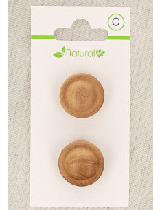 Kaart met 2 knopen van natuurlijk hout 18 mm met steel - Ronde reliëfknopen