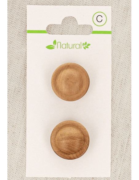 Kaart met 2 knopen van natuurlijk hout 18 mm met steel - Ronde reliëfknopen