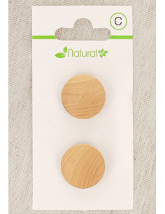 Kaart met 2 knopen van natuurlijk hout 18 mm met steel - Rond