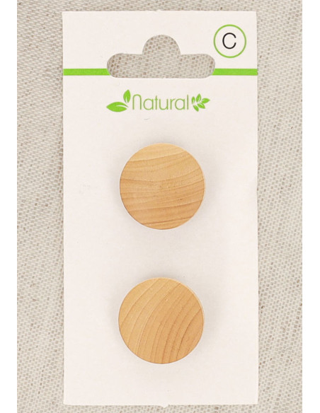 Kaart met 2 knopen van natuurlijk hout 18 mm met steel - Rond