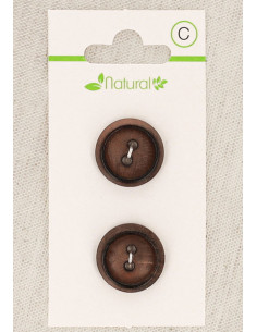 Kaart met 2 knopen van donker hout 18 mm 2 gaten - Rond