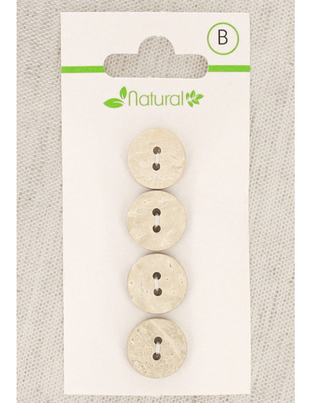 Kaart met 4 knopen van natuurlijk hout 13 mm 2 gaten - Rond