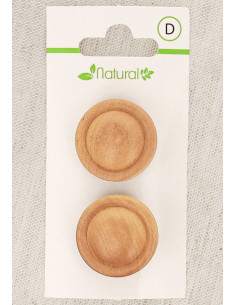 Kaart met 2 knopen van natuurlijk hout 23 mm met steel - Ronde reliëfpatroon