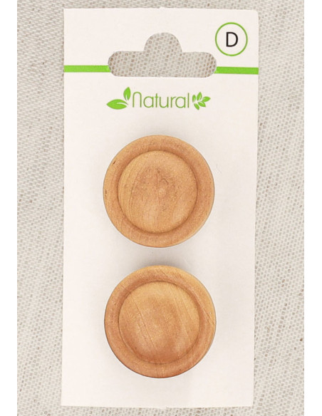 Kaart met 2 knopen van natuurlijk hout 23 mm met steel - Ronde reliëfpatroon