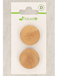 Kaart met 2 knopen van natuurlijk hout 23 mm met steel - Rond