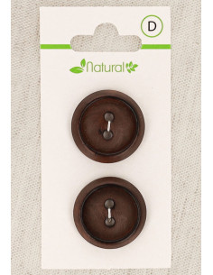 Kaart met 2 knopen van donker hout 23 mm 2 gaten - Rond