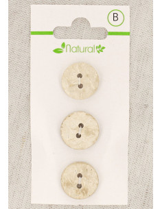 Kaart met 3 knopen van natuurlijk hout 15 mm 2 gaten - Rond