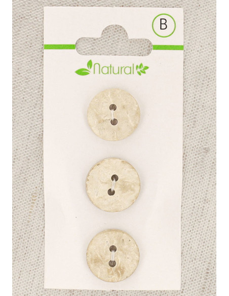 Kaart met 3 knopen van natuurlijk hout 15 mm 2 gaten - Rond