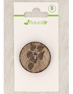 Kaart met 1 natuurlijke houten knoop 28 mm 2 gaten - Bladeren