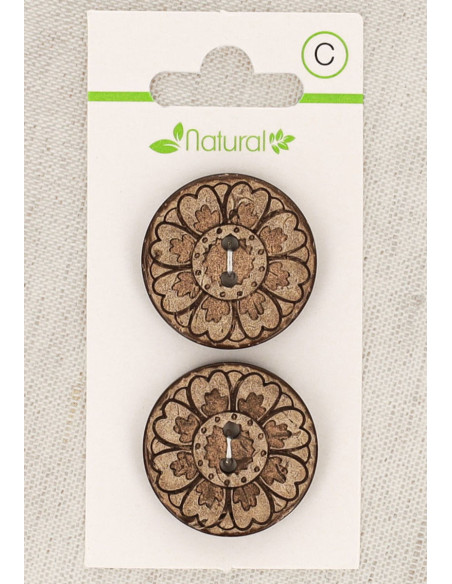 Kaart met 2 knopen van natuurlijk hout 25 mm 2 gaten - Arabesken