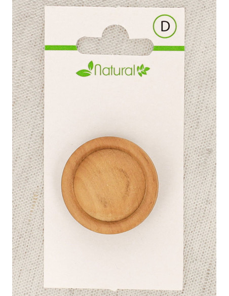 Kaart met 1 knoop van natuurlijk hout 28 mm met staart - Ronde reliëf