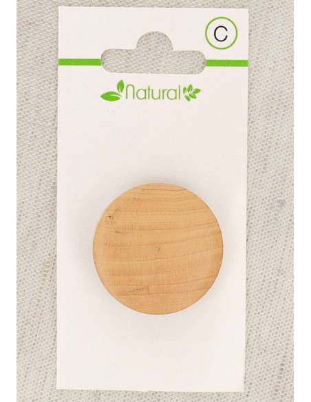 Kaart met 1 knoop van natuurlijk hout 28 mm met steel - Rond