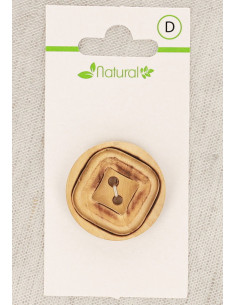 Kaart met 1 natuurlijke houten knop 28 mm 2 gaten - Vierkant