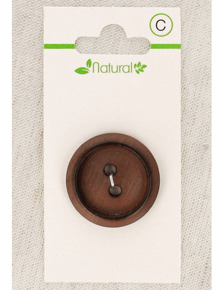 Donkere houten knoop met 1 knoopsgat 28 mm 2 gaten - Rond
