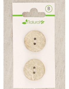 Kaart met 2 knopen van natuurlijk hout 20 mm 2 gaten - Rond
