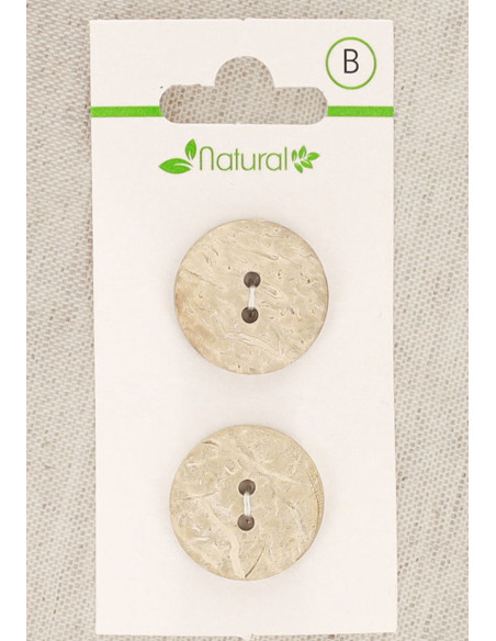Kaart met 2 knopen van natuurlijk hout 20 mm 2 gaten - Rond
