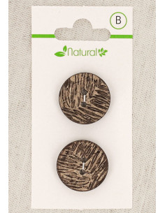 Kaart met 2 knopen van natuurlijk hout 20 mm 2 gaten - Bladmotief