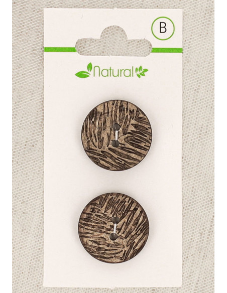 Kaart met 2 knopen van natuurlijk hout 20 mm 2 gaten - Bladmotief