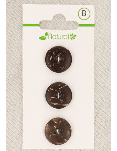 Kaart met 3 knopen van donker hout 15 mm 4 gaten - Rond