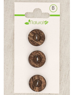 Kaart met 3 donkerhouten knopen 15 mm 2 gaten - Rond
