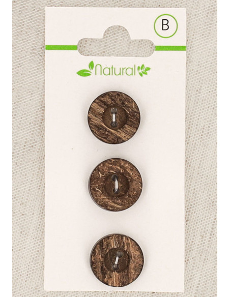 Kaart met 3 donkerhouten knopen 15 mm 2 gaten - Rond