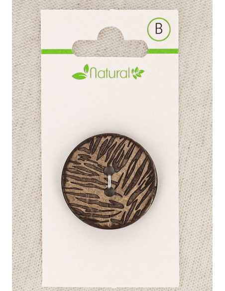 Kaart met 1 natuurlijke houten knoop 28 mm 2 gaten - Bladmotief