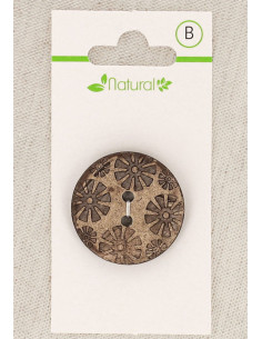 Kaart met 1 knoop van natuurlijk hout 28 mm 2 gaten - Fantasie