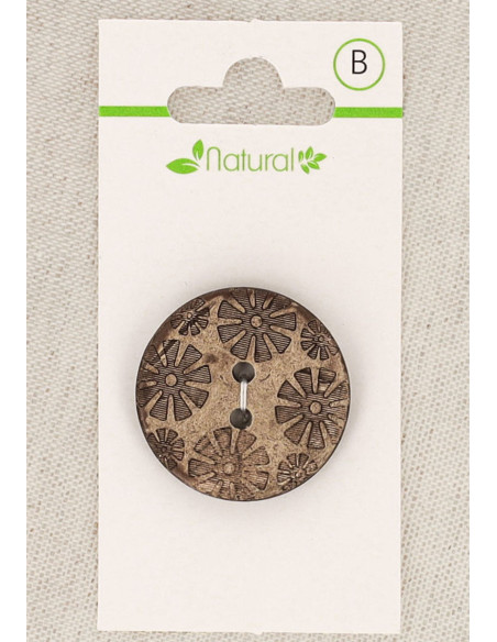 Kaart met 1 knoop van natuurlijk hout 28 mm 2 gaten - Fantasie
