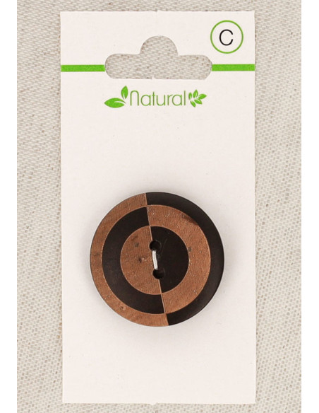 Kaart met 1 tweekleurige houten knoop 28 mm 2 gaten - Fantasie