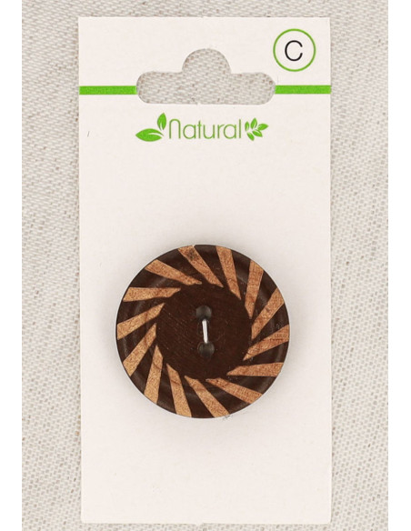 Kaart met 1 tweekleurige houten knoop 28 mm 2 gaten - Rond