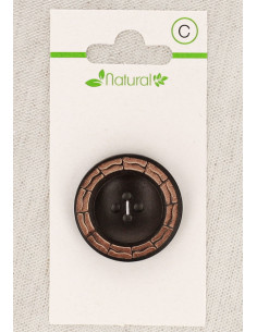 Kaart met 1 tweekleurige houten knoop 28 mm 4 gaten - Rond