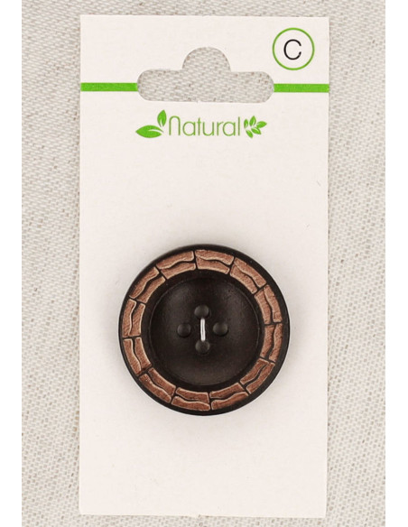 Kaart met 1 tweekleurige houten knoop 28 mm 4 gaten - Rond