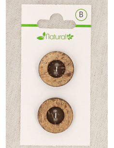 Kaart met 2 knopen van donker hout 20 mm 2 gaten - Rond