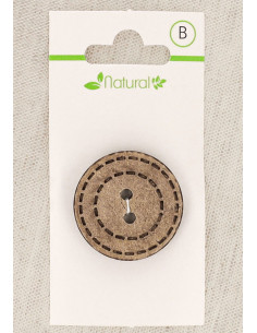Kaart met 1 knoop van natuurlijk hout 28 mm 2 gaten - Gestippelde cirkels