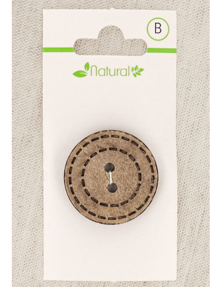 Kaart met 1 knoop van natuurlijk hout 28 mm 2 gaten - Gestippelde cirkels