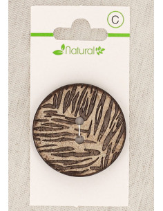 Kaart met 1 natuurlijke houten knoop 38 mm 2 gaten - Bladmotief
