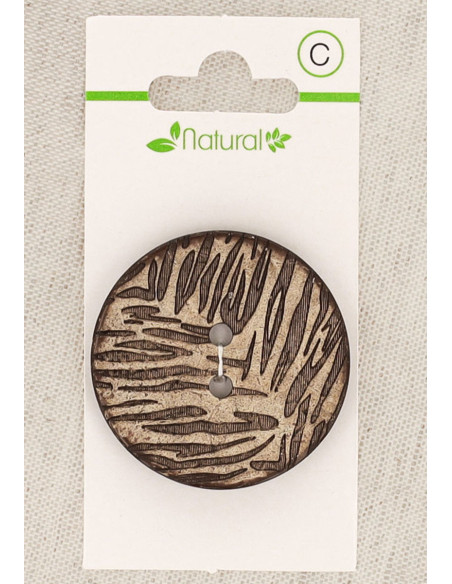 Kaart met 1 natuurlijke houten knoop 38 mm 2 gaten - Bladmotief
