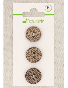 Kaart met 3 knopen van natuurlijk hout 15 mm 2 gaten - Bijenkorf