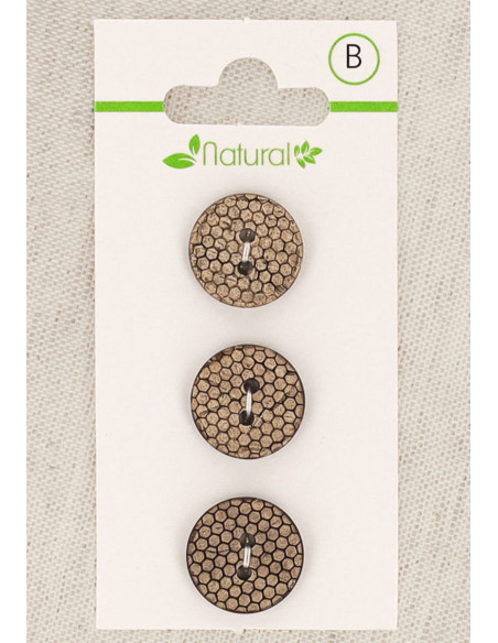 Kaart met 3 knopen van natuurlijk hout 15 mm 2 gaten - Bijenkorf