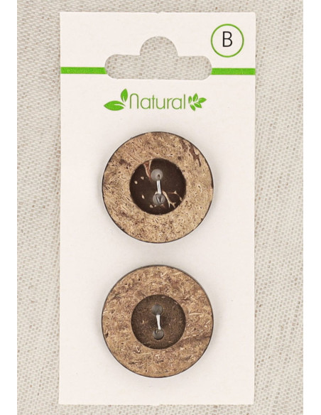 Kaart met 2 knopen van donker hout 23 mm 2 gaten - Rond