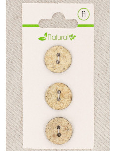 Kaart met 3 knopen in ecru en beige 15 mm 2 gaten - Gemarmerd